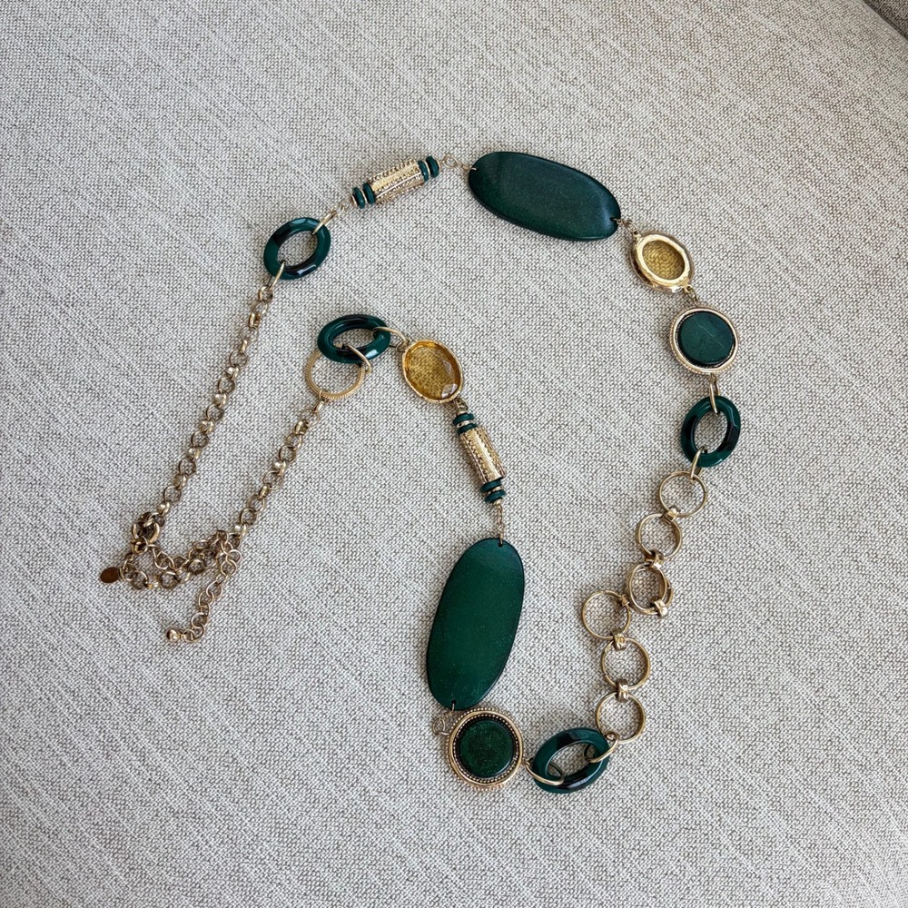 Vintage Waist Chain Belt OS Green Amber 80s Glam Whimsical Romantic